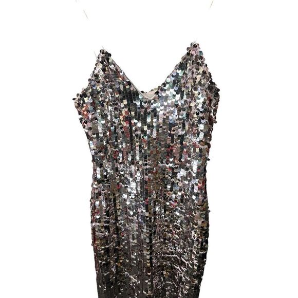 ZARA Dress XS Silver Strappy Sequin Midi Party 9373/567 Prom V-Neck Sparkle - Picture 8 of 16